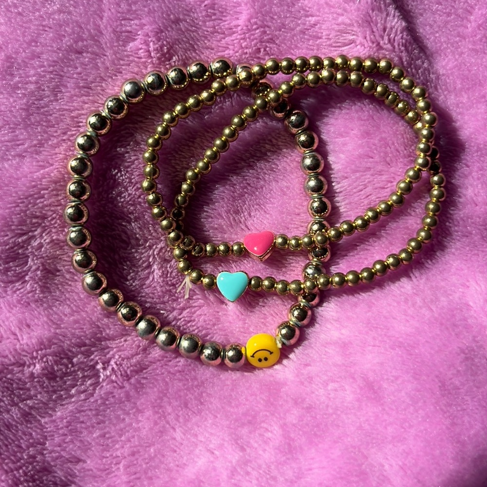 3 pack gold bead bracelets